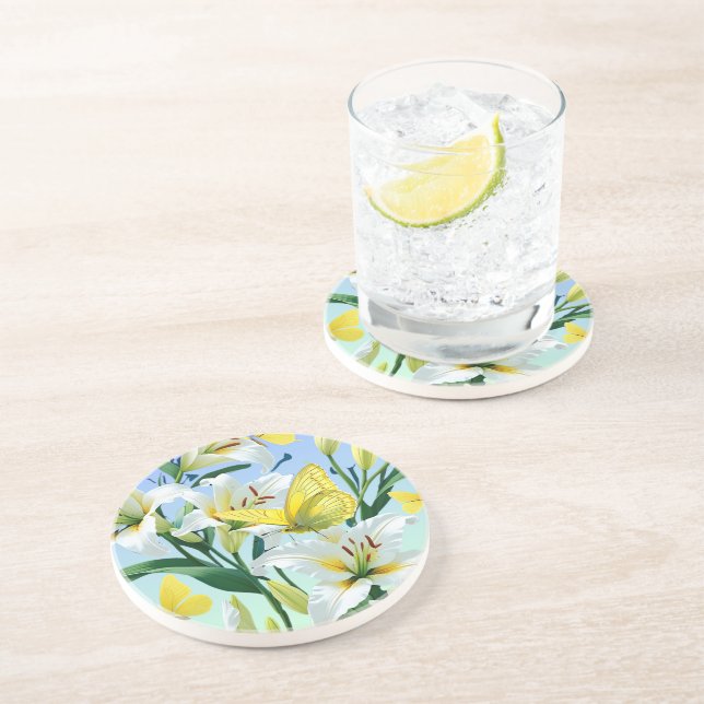 Posavasos Lirio blanco, Custodia de mariposa amarilla - Vivi (Lado)