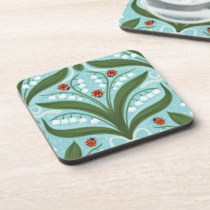 Posavasos Lirio de los valles y mariquitas simetría en verde