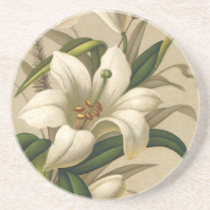 Posavasos Lirios de Pascua antiguos, flores victorianas en f
