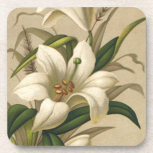 Posavasos Lirios de Pascua antiguos, flores victorianas en f