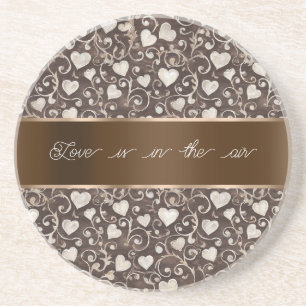 Posavasos Listón de Corazones Crema Marrón