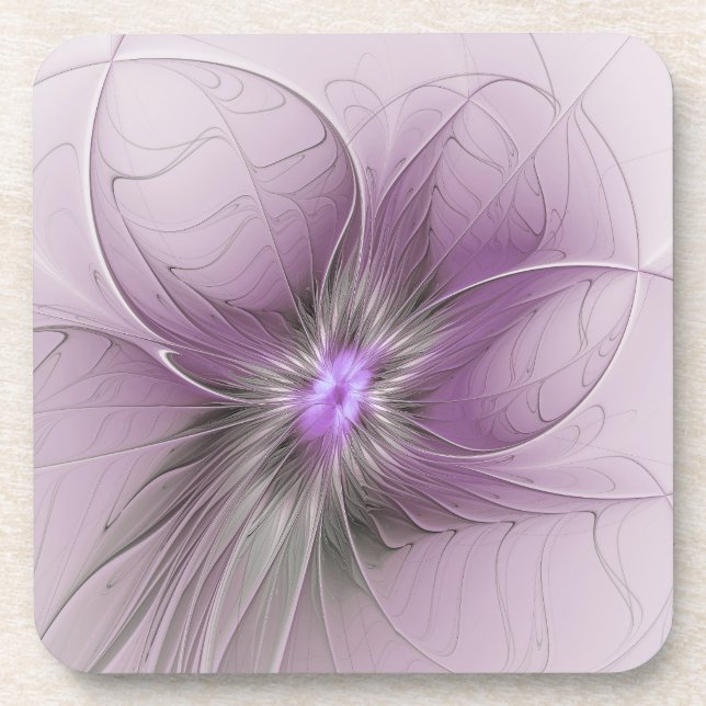 Posavasos Little Beauty Modern Mauve Gray Fractal Art Flower (Frente)