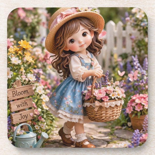 Posavasos Little girl and her flower garden (Frente)