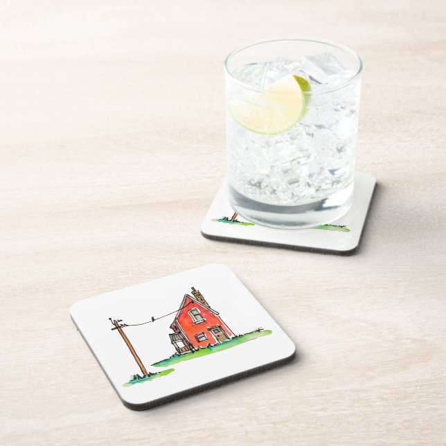 Posavasos Little Red House with Power Line (Lado Derecho)