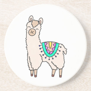 Posavasos llama alpaca de dibujos animados sonriendo feliz d