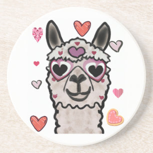 Posavasos Llama dibujada con ojos cardíacos