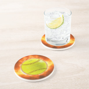 Posavasos Llamas de baloncesto de softball amarillo de Slipp