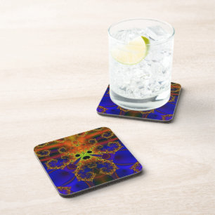 Posavasos Llorando   Arte fractal azul y amarillo