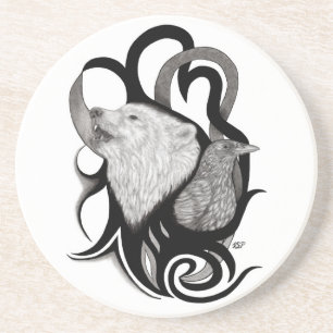 Posavasos Lobo blanco con arte tribal de Raven