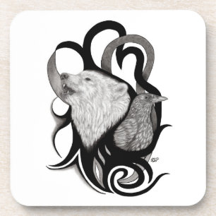 Posavasos Lobo blanco con arte tribal de Raven