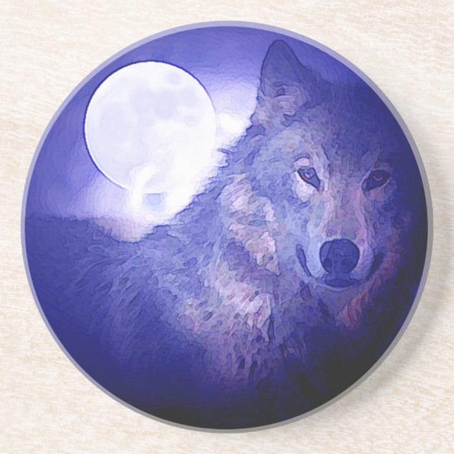 Posavasos Lobo, luna y noche azul (Frente)