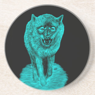 Posavasos Lobo negro enojado en la noche