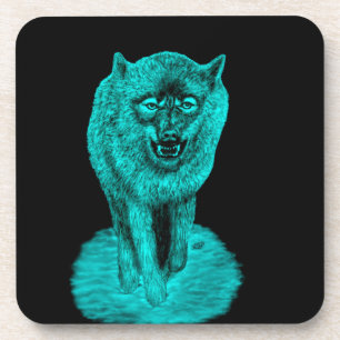 Posavasos Lobo negro enojado en la noche