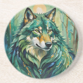 Posavasos Lobo verde en la montaña rusa de arenisca forestal