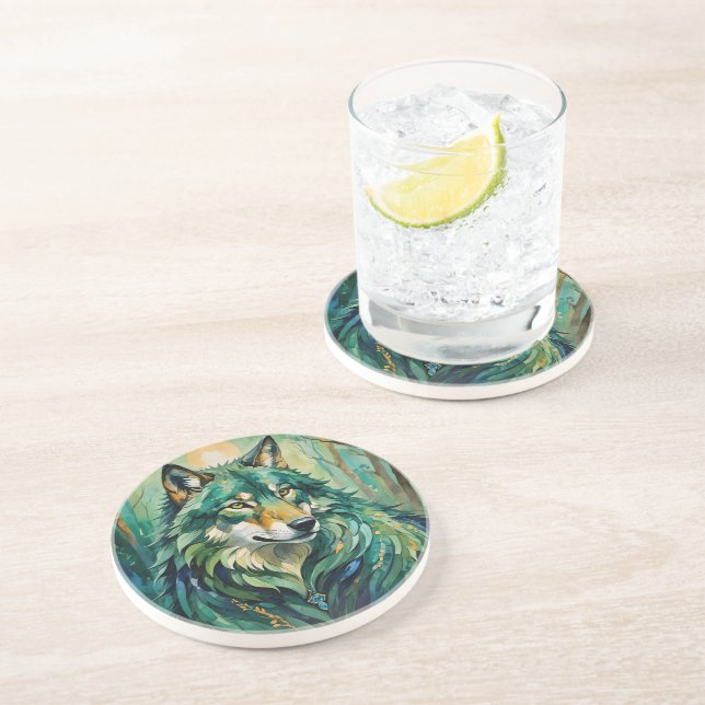 Posavasos Lobo verde en la montaña rusa de arenisca forestal (Lado)