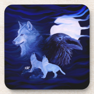 Posavasos Lobos y Raven con luna llena