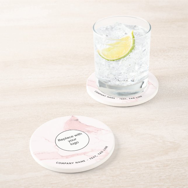 Posavasos Logo de negocios de nombre de mármol rosa elegante (Lado)