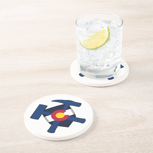 Posavasos Logo de Rock Hammer del geólogo con bandera de Col (Lado)