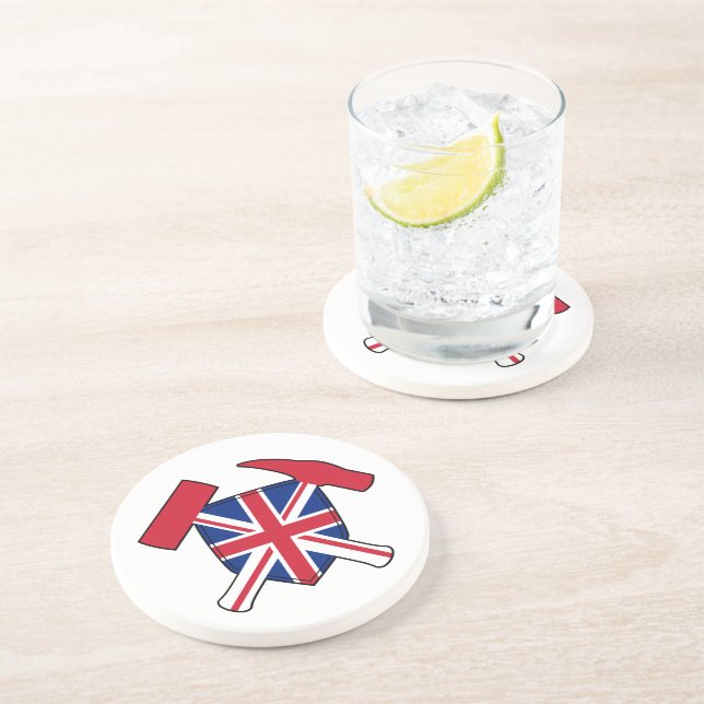 Posavasos Logo de Rock Hammer del geólogo con Union Jack (Lado)