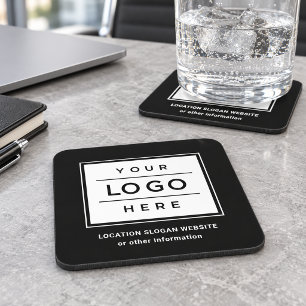 Posavasos Logotipo Comercial Negro Personalizado Cuadrado Em
