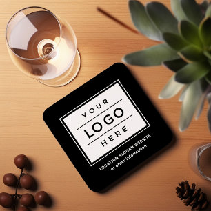 Posavasos Logotipo Comercial Negro Personalizado Cuadrado Em
