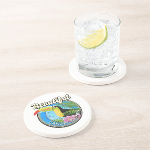 Posavasos logotipo de estilo vintage de las hermosas Islas C