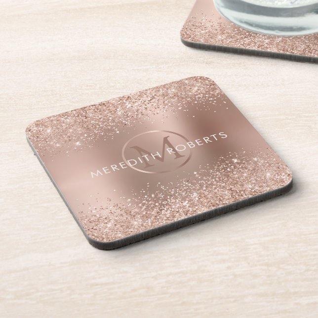 Posavasos Logotipo de Monograma Purpurina de oro Rosa (Lado Izquierdo)