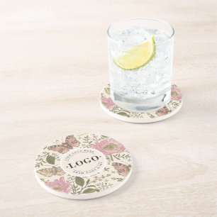 Posavasos Logotipo empresarial de monograma floral botánico