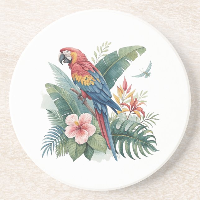 Posavasos Loro Con Flores (Frente)