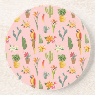 Posavasos Loro Tropical, Patrón Vintage de Cactus.