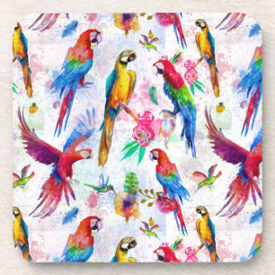 Posavasos Loros del estilo de la acuarela