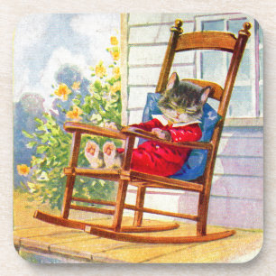 Posavasos Los años 1930 adorable gatito con mecedor de porch