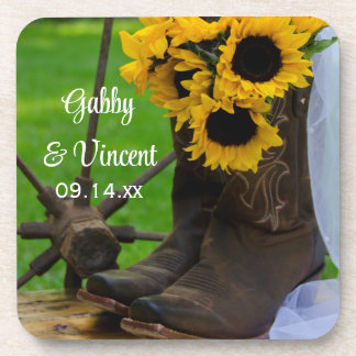 Posavasos Los girasoles rusos y el vaquero bota al Boda occi