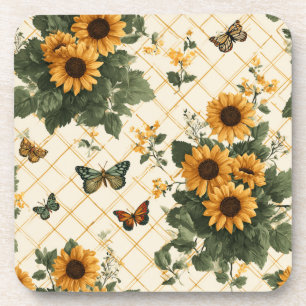 Posavasos Los girasoles y las mariposas en amarillo claro