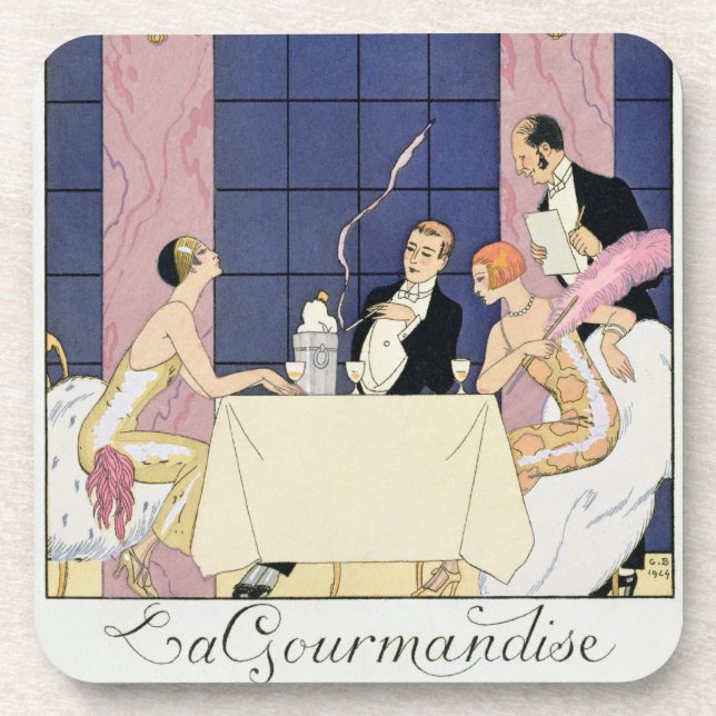 Posavasos Los Gourmands, 1920-30 (impresión del pochoir) (Frente)
