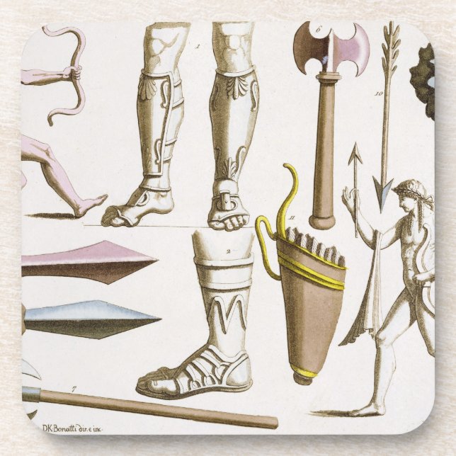 Posavasos Los soldados griegos, brazos y armadura, platean (Frente)