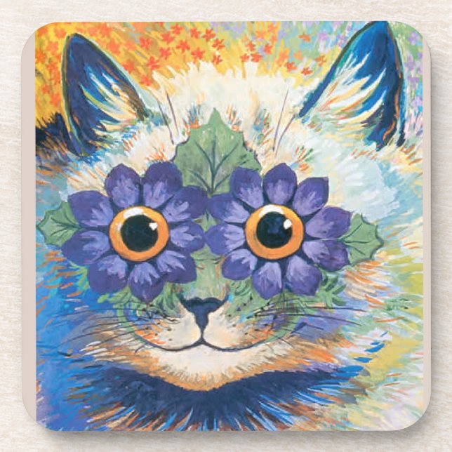 Posavasos Louis Wain, Cat con ojos decorados con flores, (Frente)