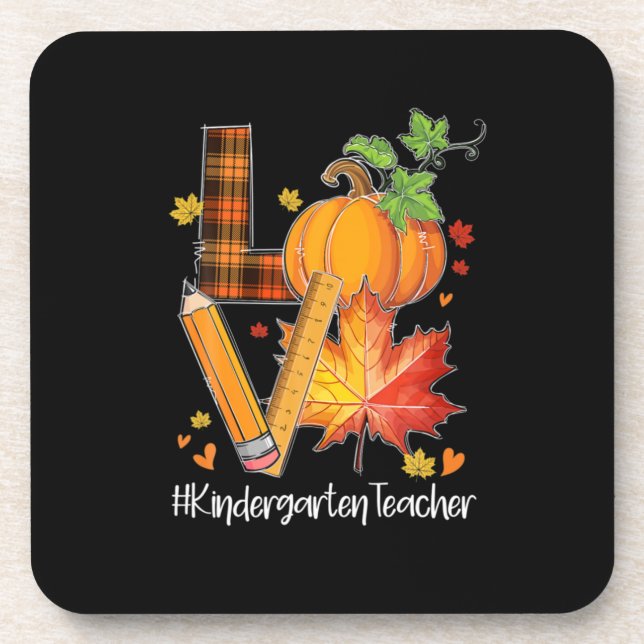 Posavasos LOVE Kindergarten Teacher Fall deja otoño (Frente)