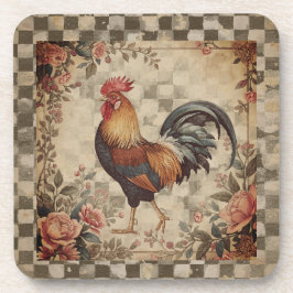 Posavasos Lovely Vintage Rooster ,Flowers Pattern, Checke