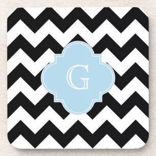 Posavasos Lt blanco negro Blue Quatrefoil Monogram de