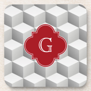 Posavasos Lt Gris Blanco 3D Aspecto Cubos Cranberry Monogram