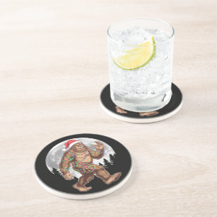 Posavasos Luces de árbol de Navidad de Santa Bigfoot Navidad