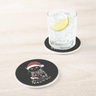 Posavasos Luces de Navidad para Amantes de Gatos Divertidos