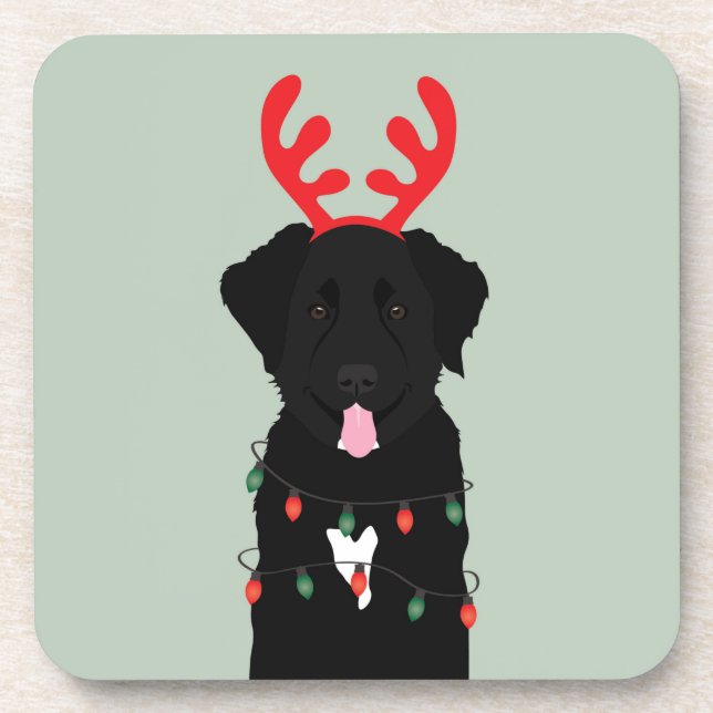 Posavasos Luces de Navidades de renos de perro negro (Frente)