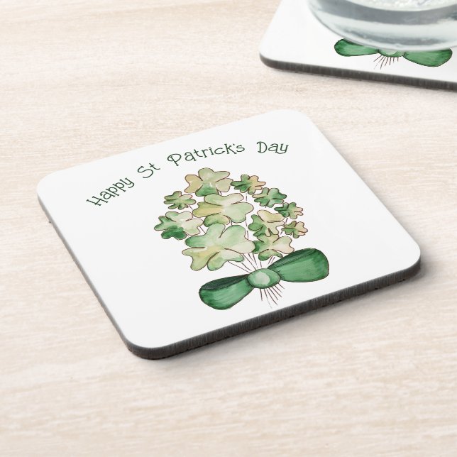 Posavasos Lucky Shamrock Clover Watercolor Art (Lado Izquierdo)