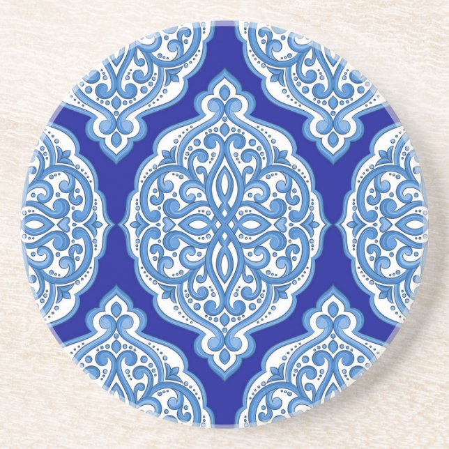 Posavasos Lujo blanco-azul, ornamento turco. (Frente)
