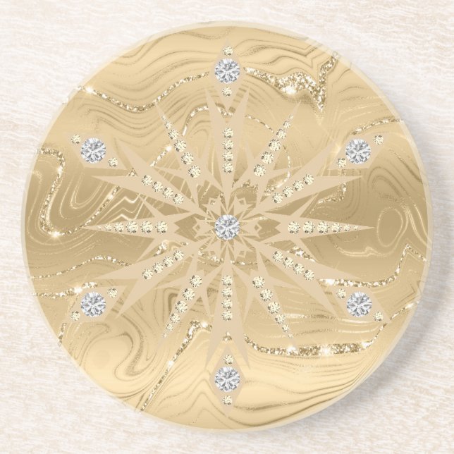 Posavasos Lujo Copo de Nieve Brillante de Oro Diamante (Frente)