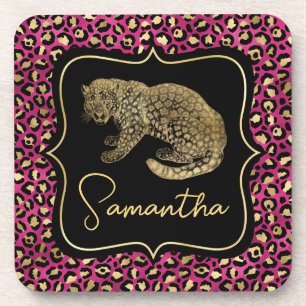 Posavasos Lujo Monograma Dorado Animal Estampado Leopardo Ro