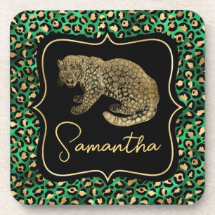 Posavasos Lujo Monograma Dorado Animal Estampado Leopardo Ve