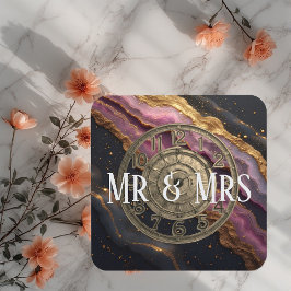 Posavasos Lujo Romántico Personalizado Sr y Sra Ágata Rosa